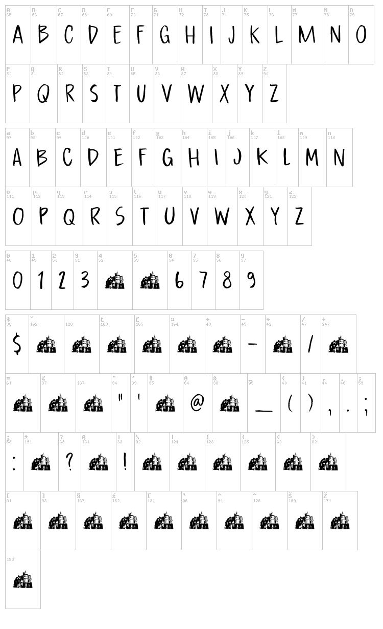 DK Boarding House font map